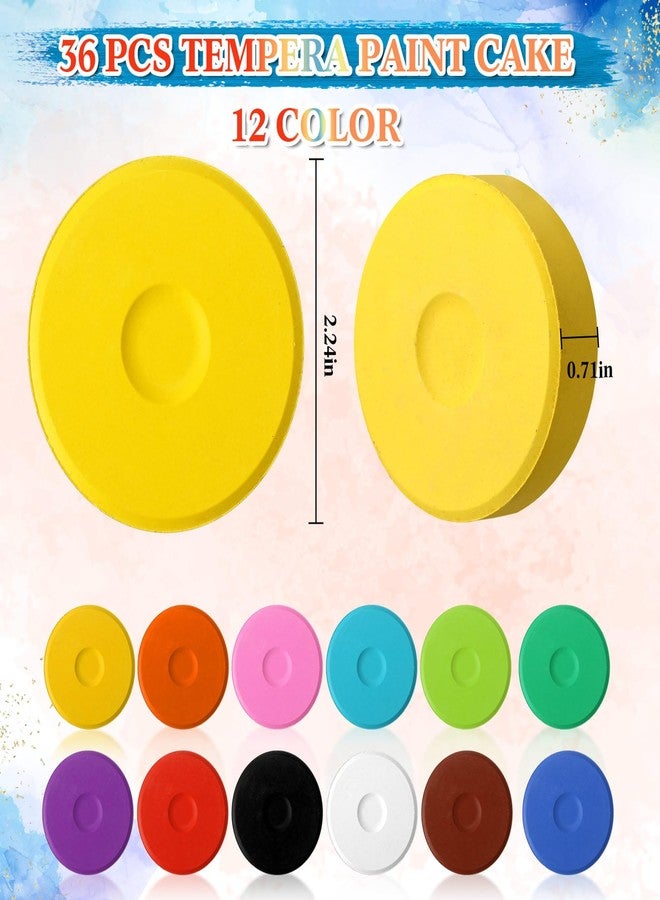 Heigble 36 Pcs Tempera Paint Cakes 12 Colors Large Washable Cake Paint 2.24 x 0.71inch Paints Blocks Art Supplies for Classroom Art Painting Drawing - Image 2